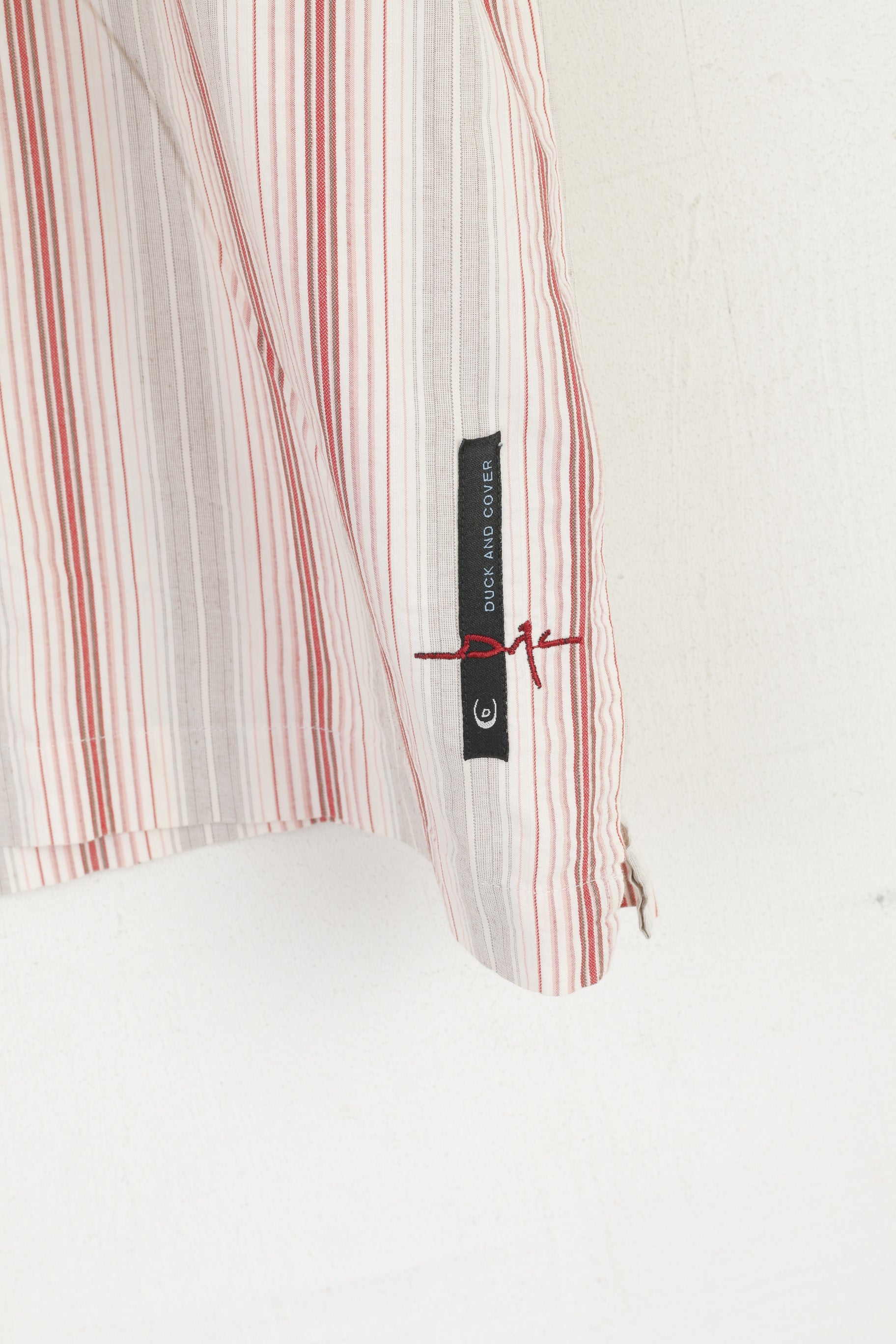 Duck and Cover Men L (M) Chemise décontractée Beige rayé Style Armondo Haut à manches courtes