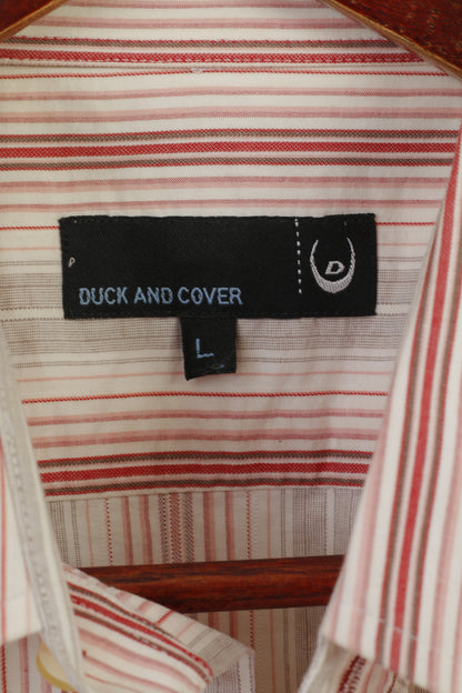 Duck and Cover Men L (M) Chemise décontractée Beige rayé Style Armondo Haut à manches courtes
