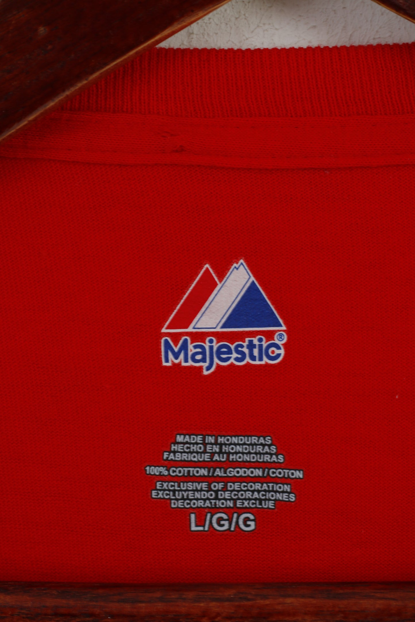 Majestic Men L Shirt Red Cotton Phillies Baseball Phour Aces Short Sleeve Top