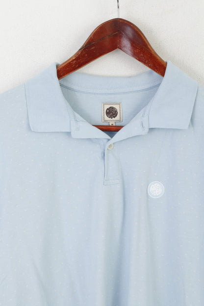 Pretty Green Men M (S) Polo Shirt Light Blue Cotton Dots Print Classic Top