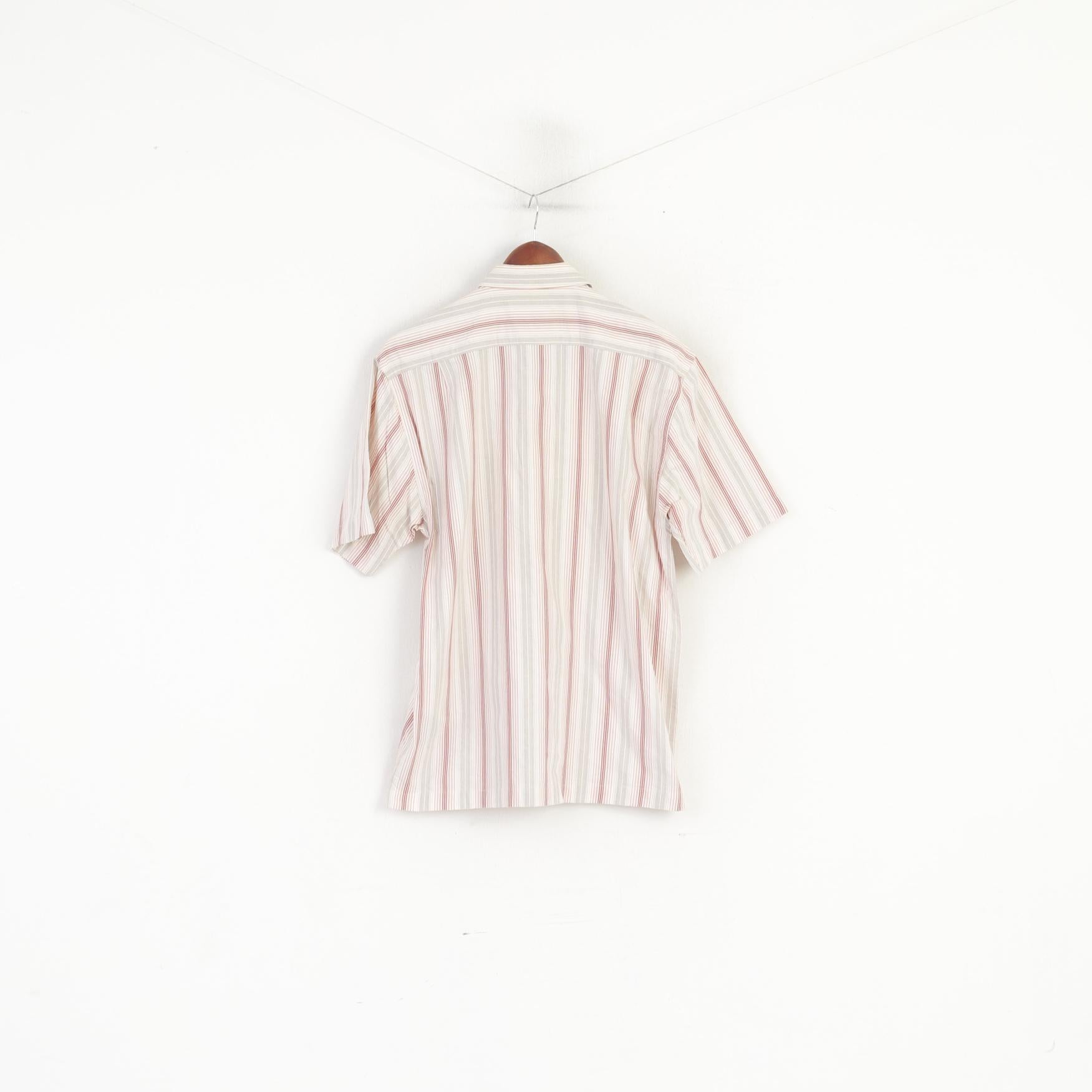 Duck and Cover Men L (M) Chemise décontractée Beige rayé Style Armondo Haut à manches courtes