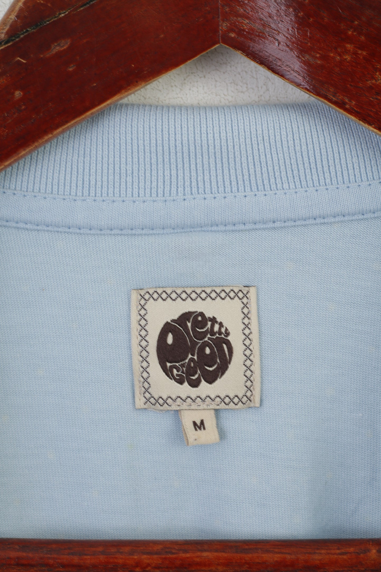 Pretty Green Men M (S) Polo Shirt Light Blue Cotton Dots Print Classic Top