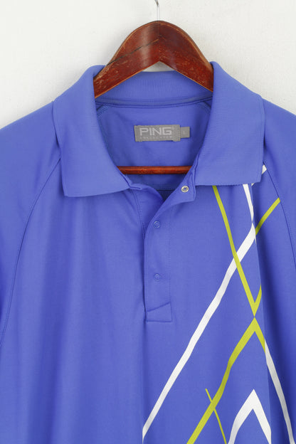 PING Collection Homme L Polo Bleu Golf Sportswear Brillant Coupe Classique Haut