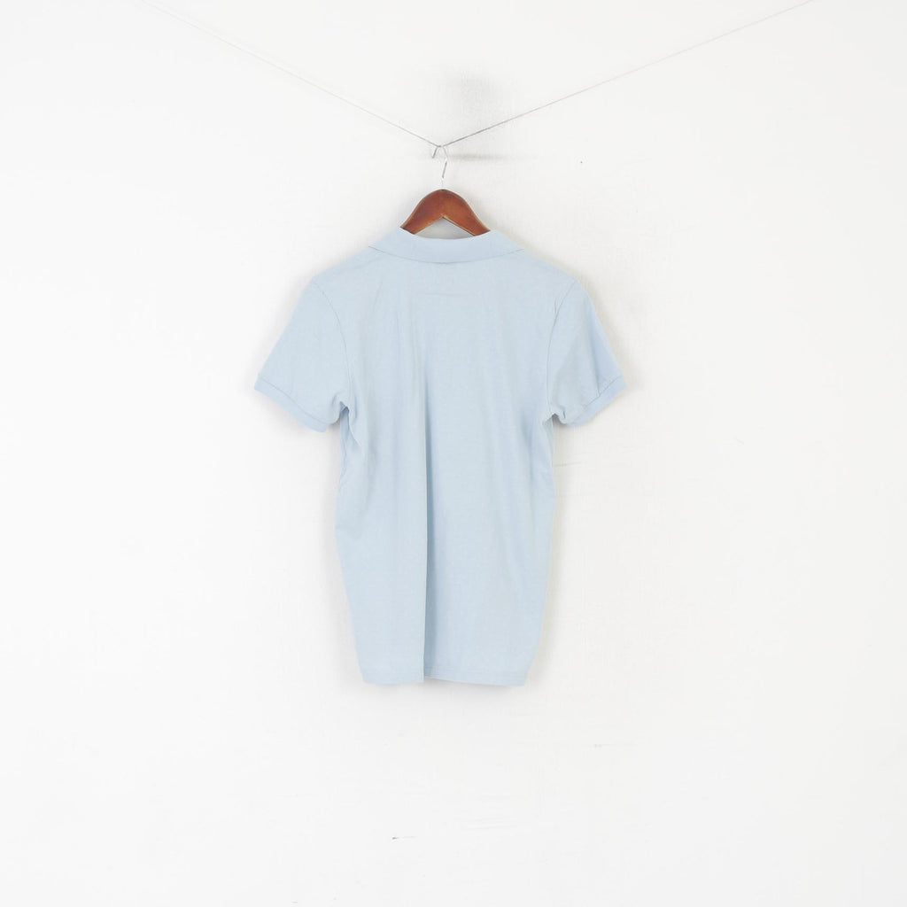 Pretty Green Men M (S) Polo Shirt Light Blue Cotton Dots Print Classic Top