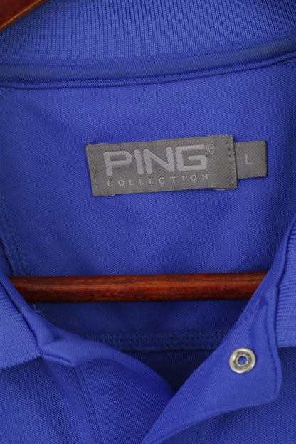 PING Collection Men L Polo Shirt Blue Golf Sportswear Shiny Classic Fit Top