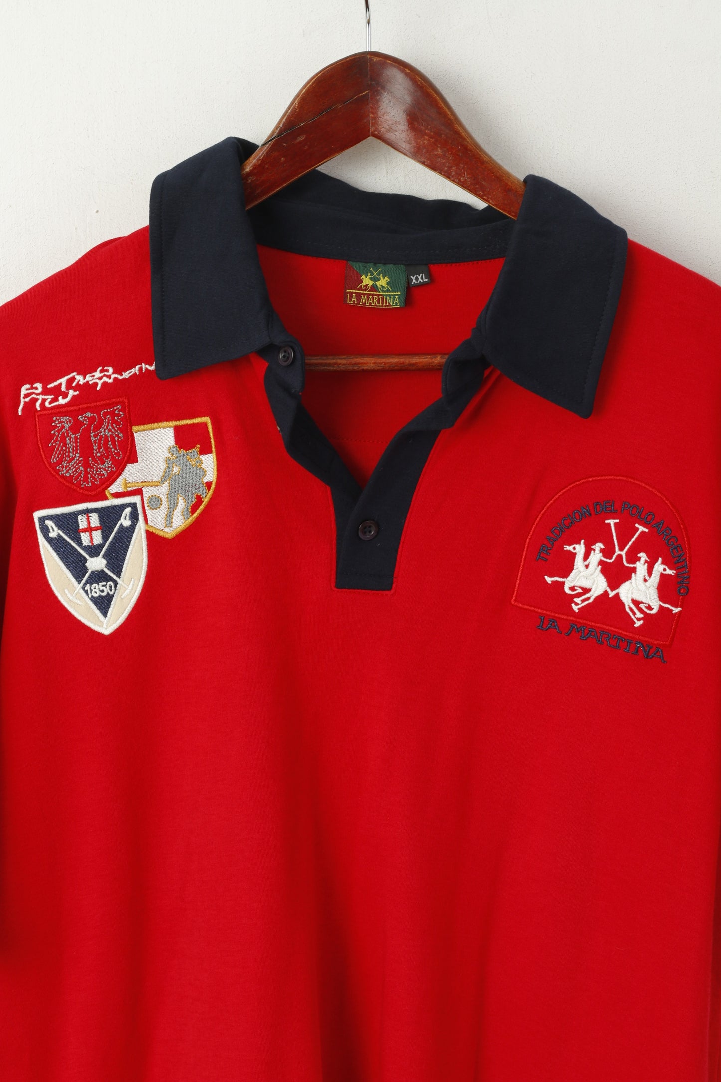 La Martina Men XXL Polo Shirt Red Cotton Polo Argentino #3 Short Sleeve Top