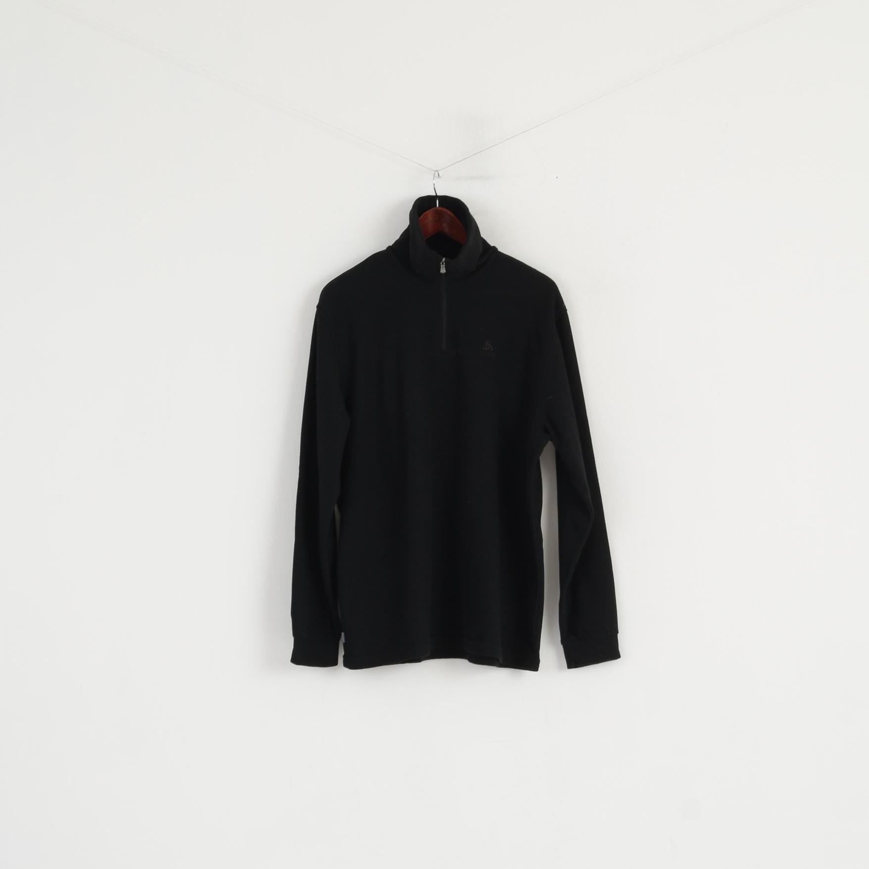 ODLO Men XL Fleece Top Black Stretch Zip Neck Long Sleeve Activewear Top