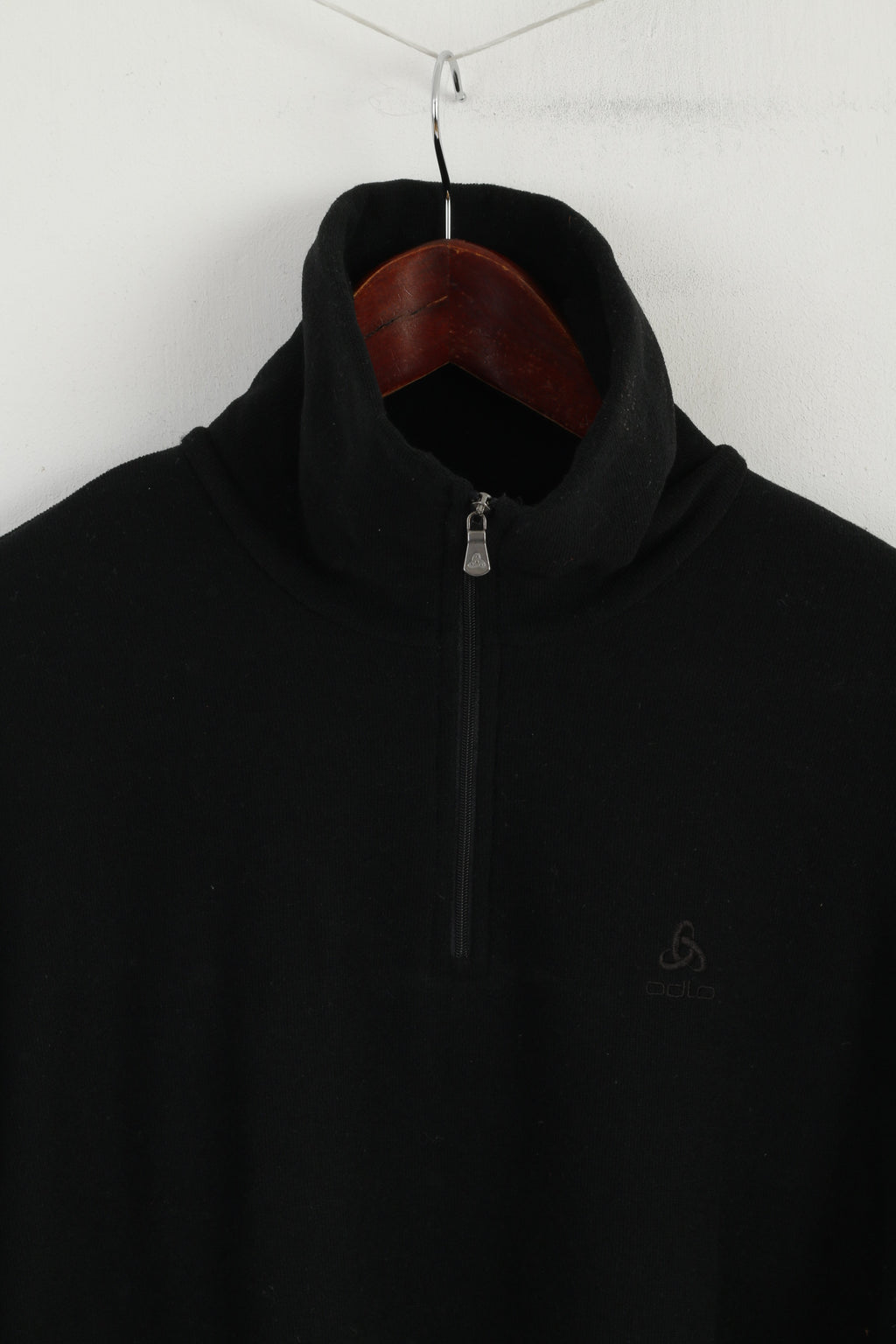 ODLO Men XL Fleece Top Black Stretch Zip Neck Long Sleeve Activewear Top