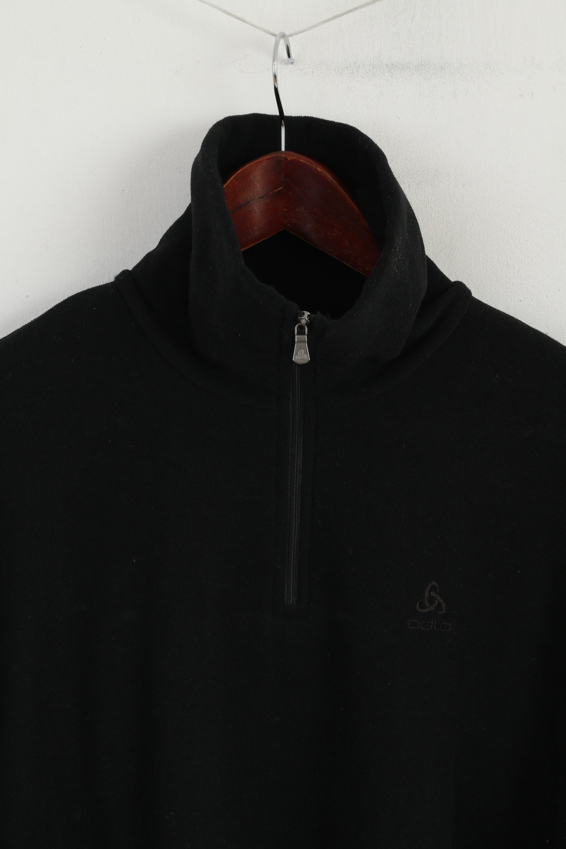 ODLO Men XL Fleece Top Black Stretch Zip Neck Long Sleeve Activewear Top