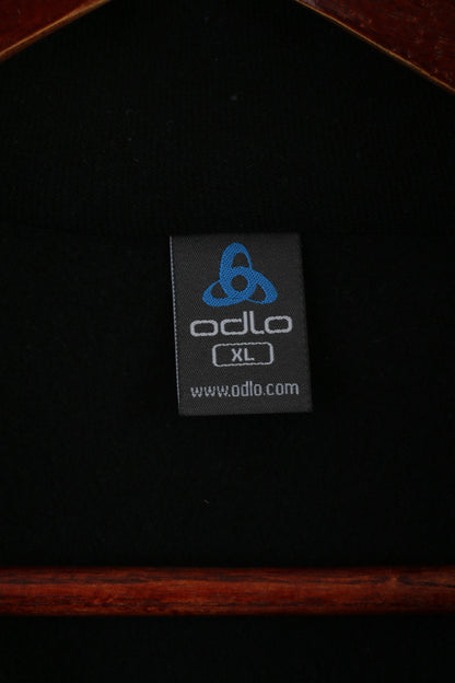 ODLO Men XL Fleece Top Black Stretch Zip Neck Long Sleeve Activewear Top