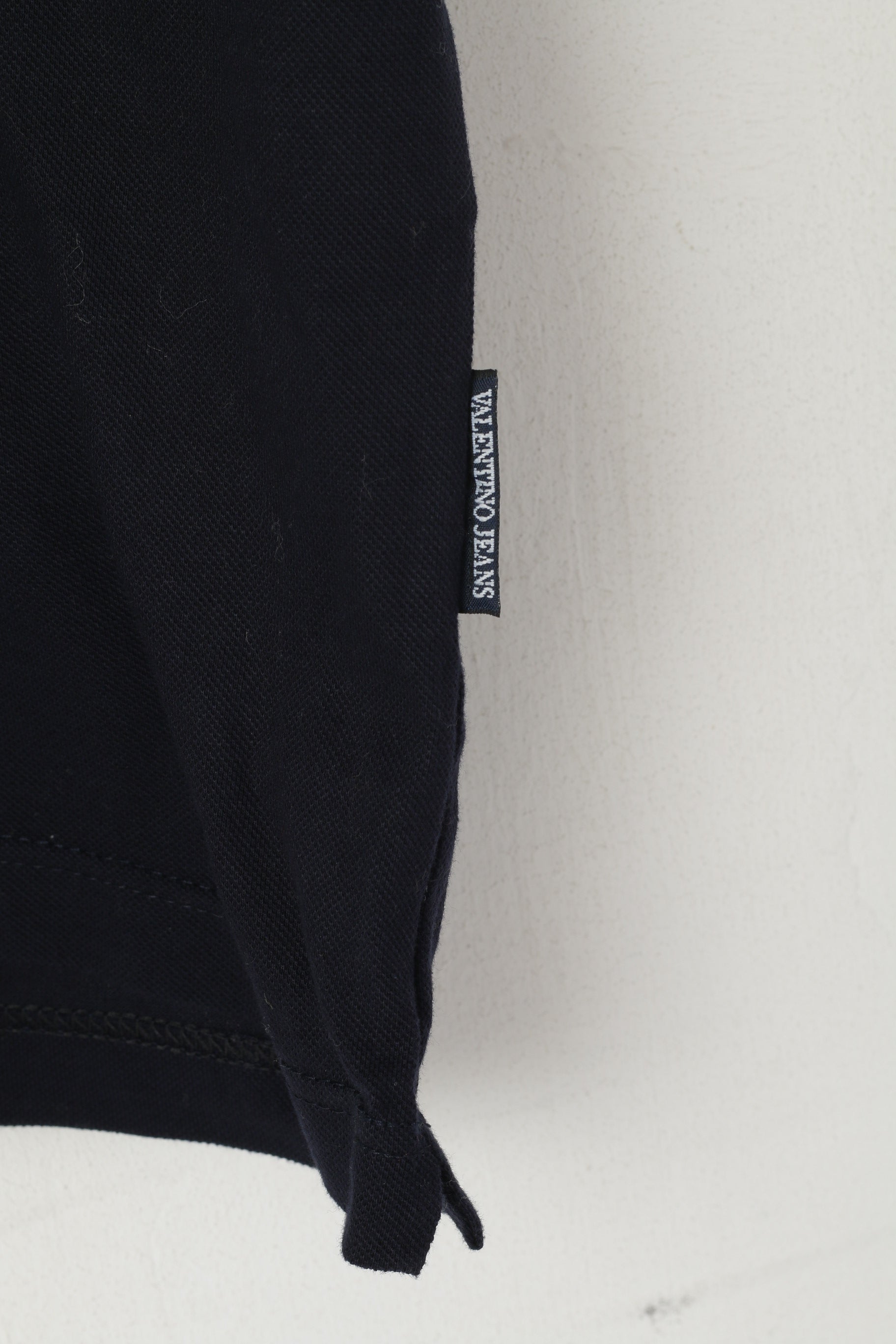 Valentino Jeans Men XXL 54 (L) Shirt Navy 100% Cotton V Neck Classic Logo Plain Top