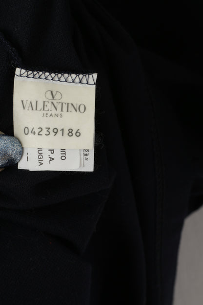 Valentino Jeans Men XXL 54 (L) Shirt Navy 100% Cotton V Neck Classic Logo Plain Top