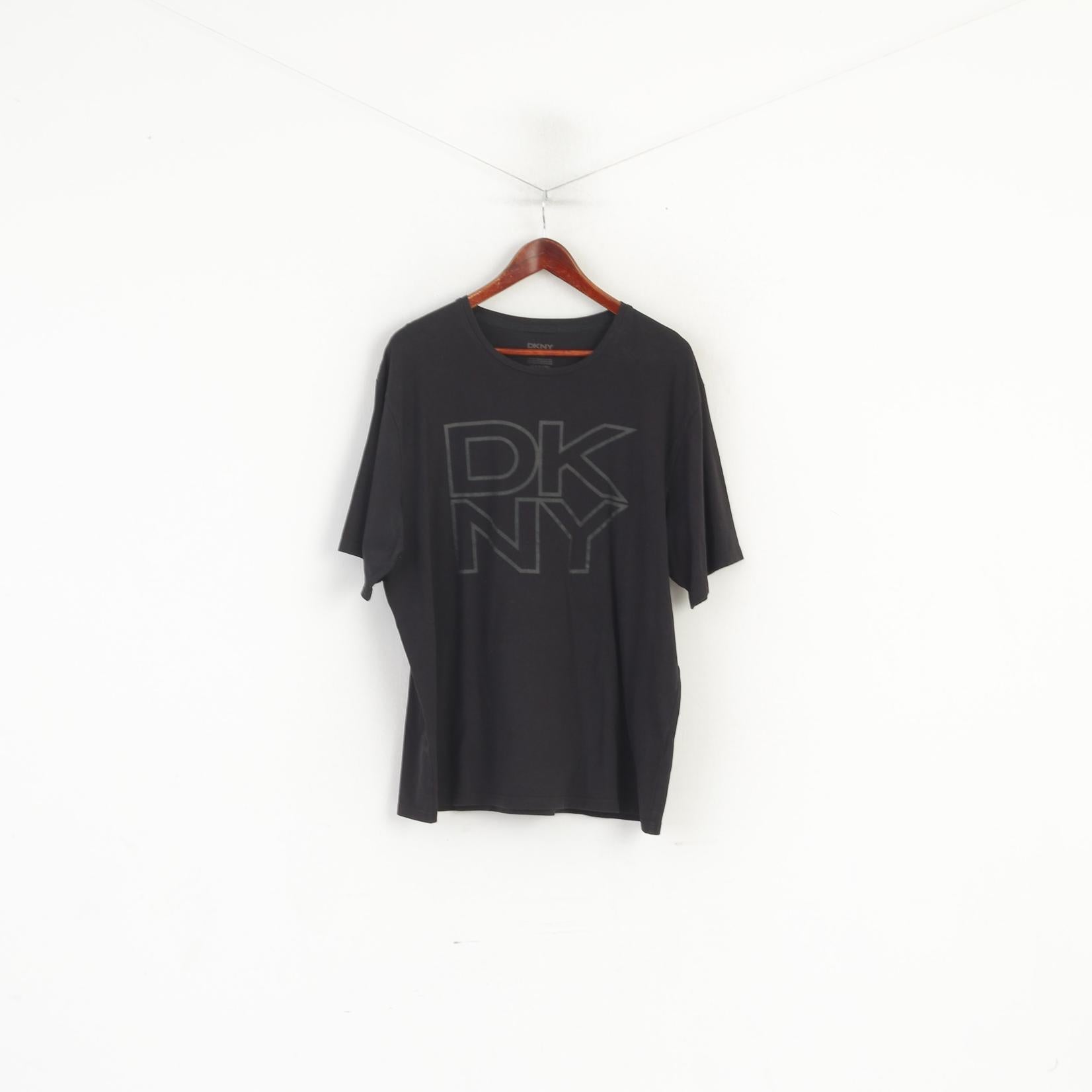 Maglietta DKNY da uomo XL a maniche corte elasticizzata in morbido cotone nero con logo grande