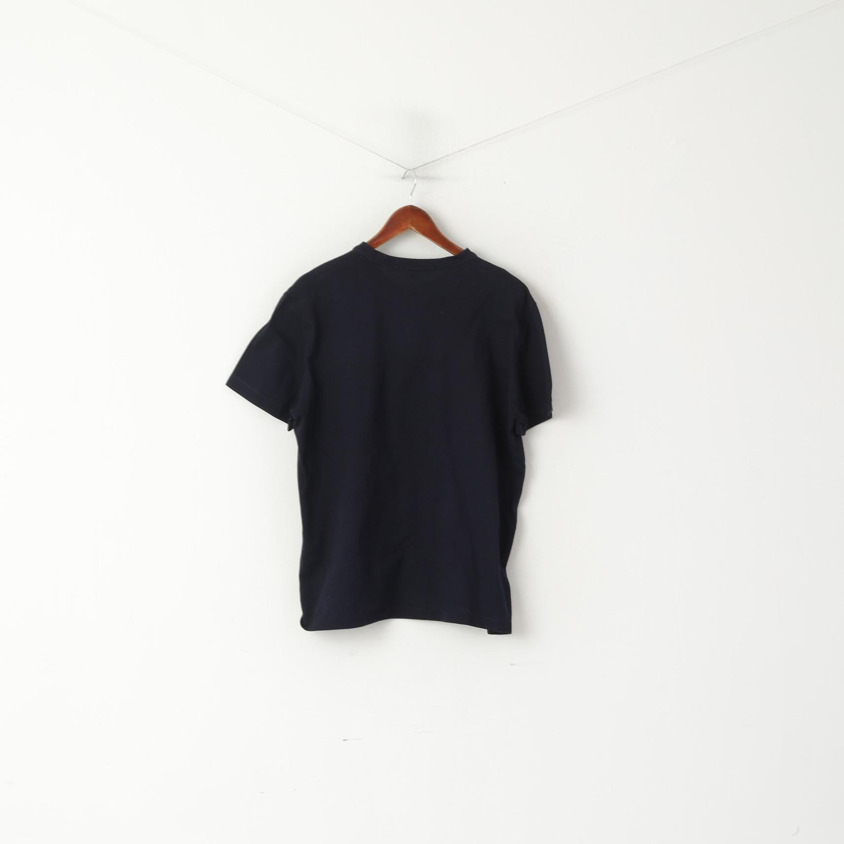 Valentino Jeans Men XXL 54 (L) Shirt Navy 100% Cotton V Neck Classic Logo Plain Top