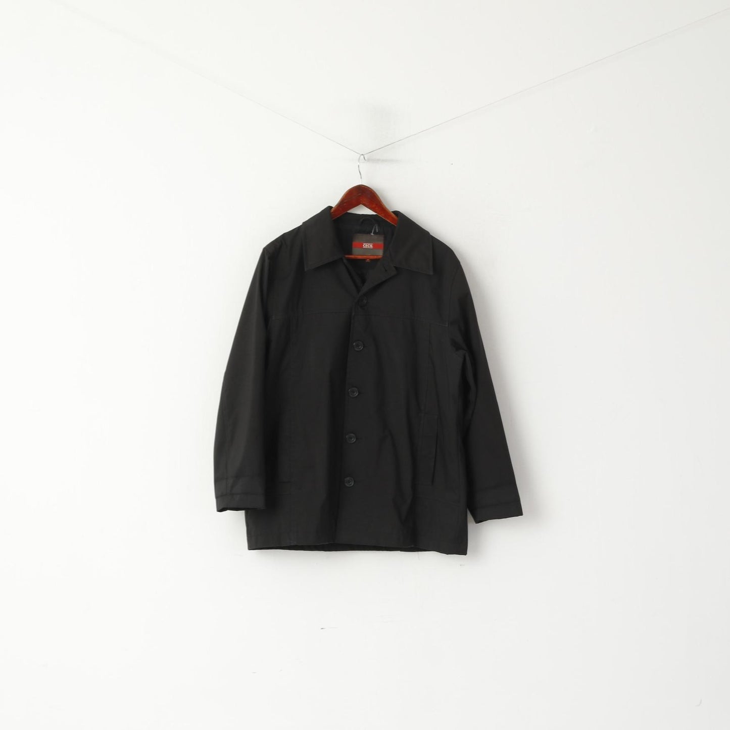 CECIL Men M Jacket Retrospect Logo Single Polyurethane Classic – Black Clothes Breasted Lig