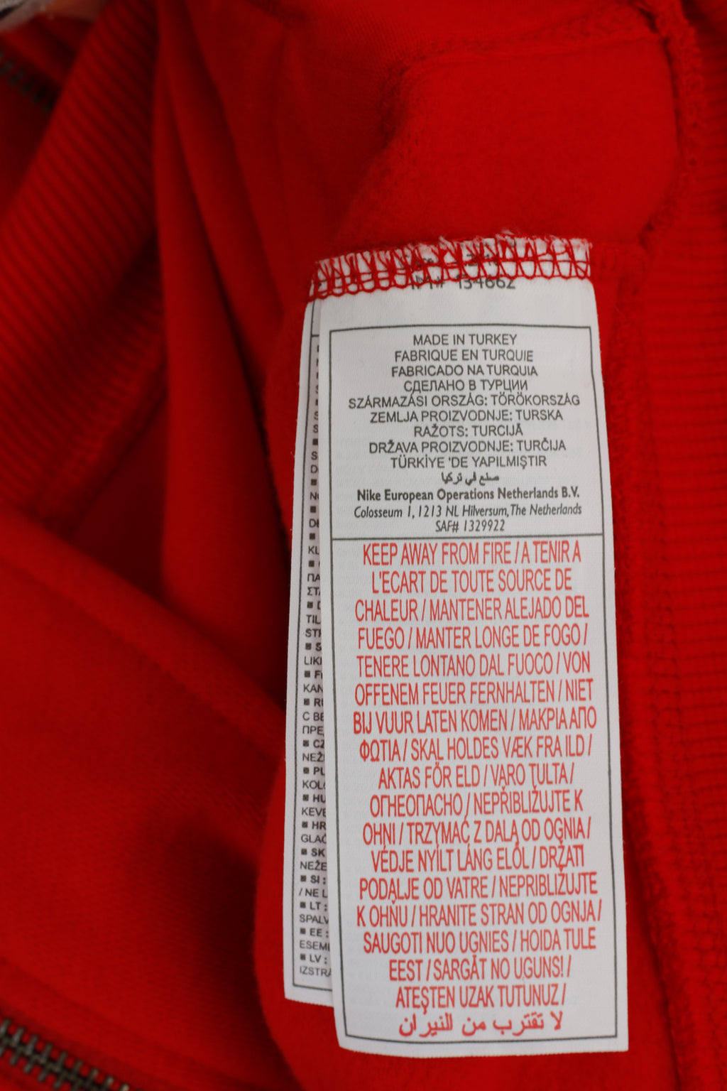 Nike Men XL 188 Sweatshirt Red Cotton Full Zipper Team Logo Active Sportswear