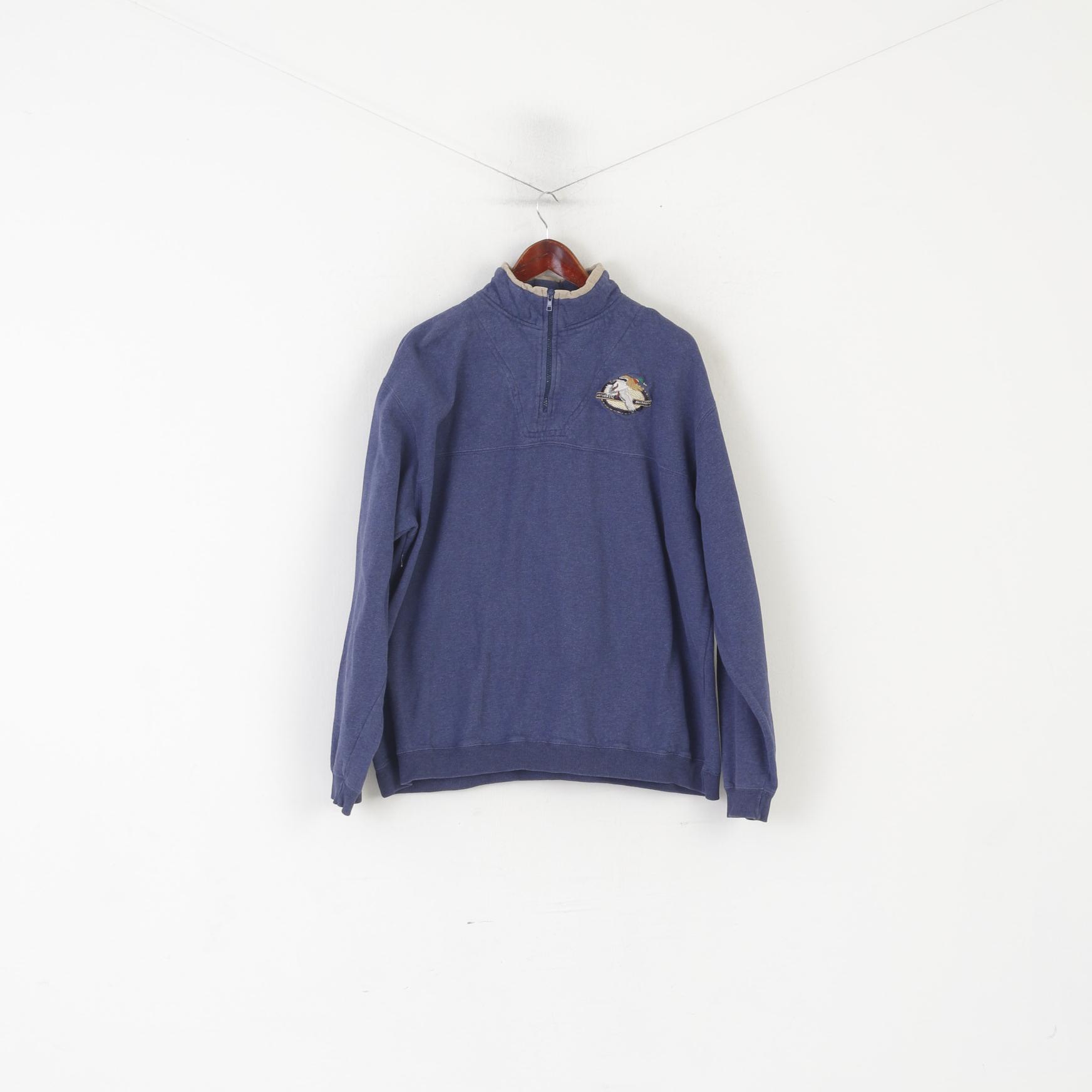 Cabela's Sweat-shirt vintage en coton bleu marine avec col zippé pour homme 2XL