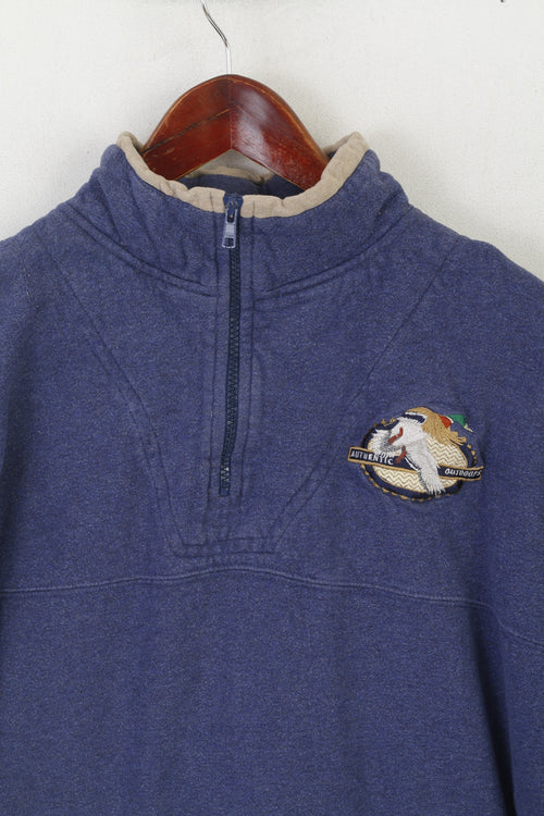 Cabela's Sweat-shirt vintage en coton bleu marine avec col zippé pour homme 2XL