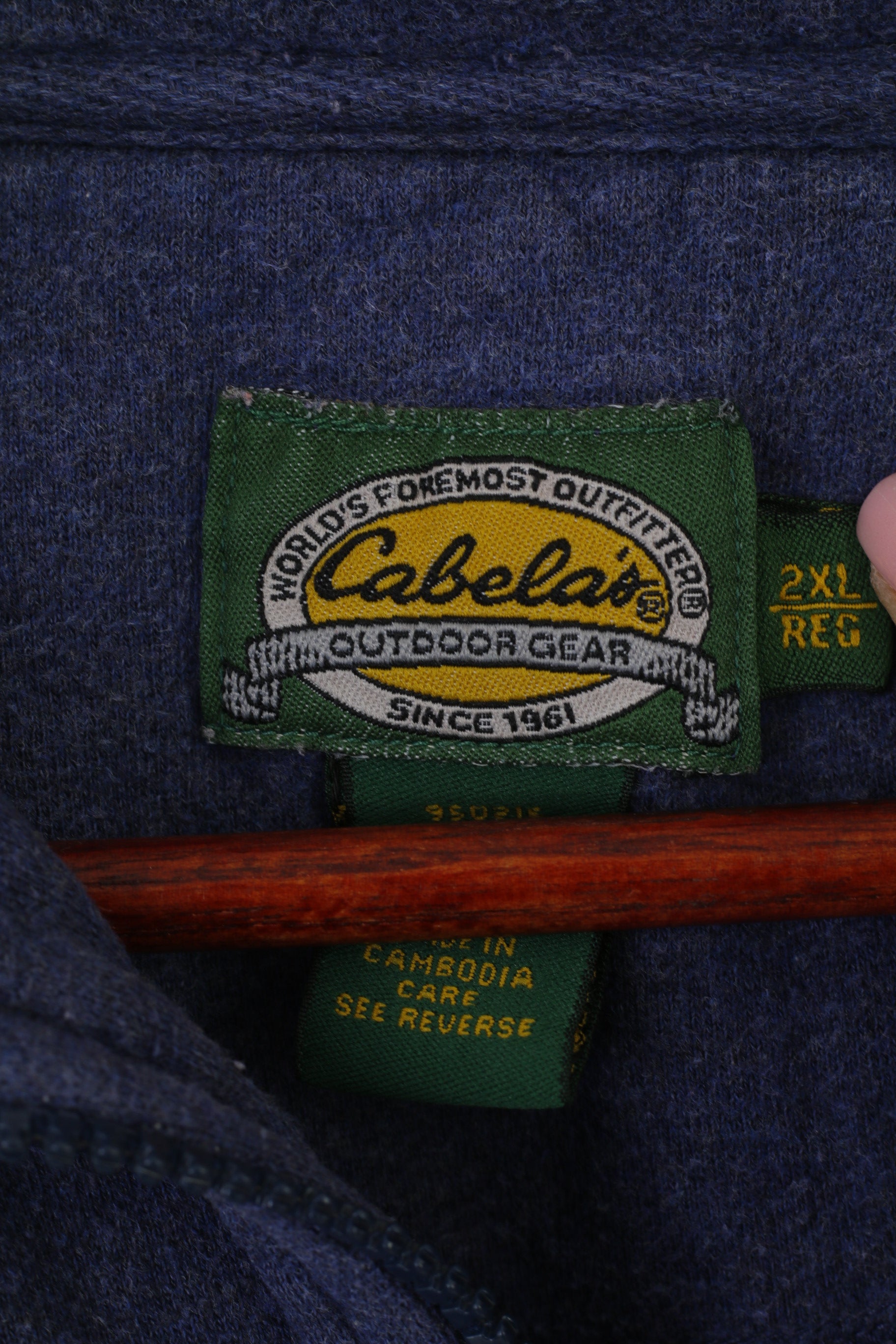 Cabela's Sweat-shirt vintage en coton bleu marine avec col zippé pour homme 2XL