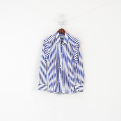 Luigi Batani Men L Casual Shirt Blue Striped Slim Fit Italy Long Sleeve Top