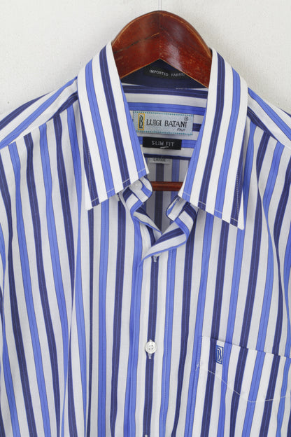 Luigi Batani Camicia Casual da Uomo L Blu a Righe Slim Fit Italia Manica Lunga