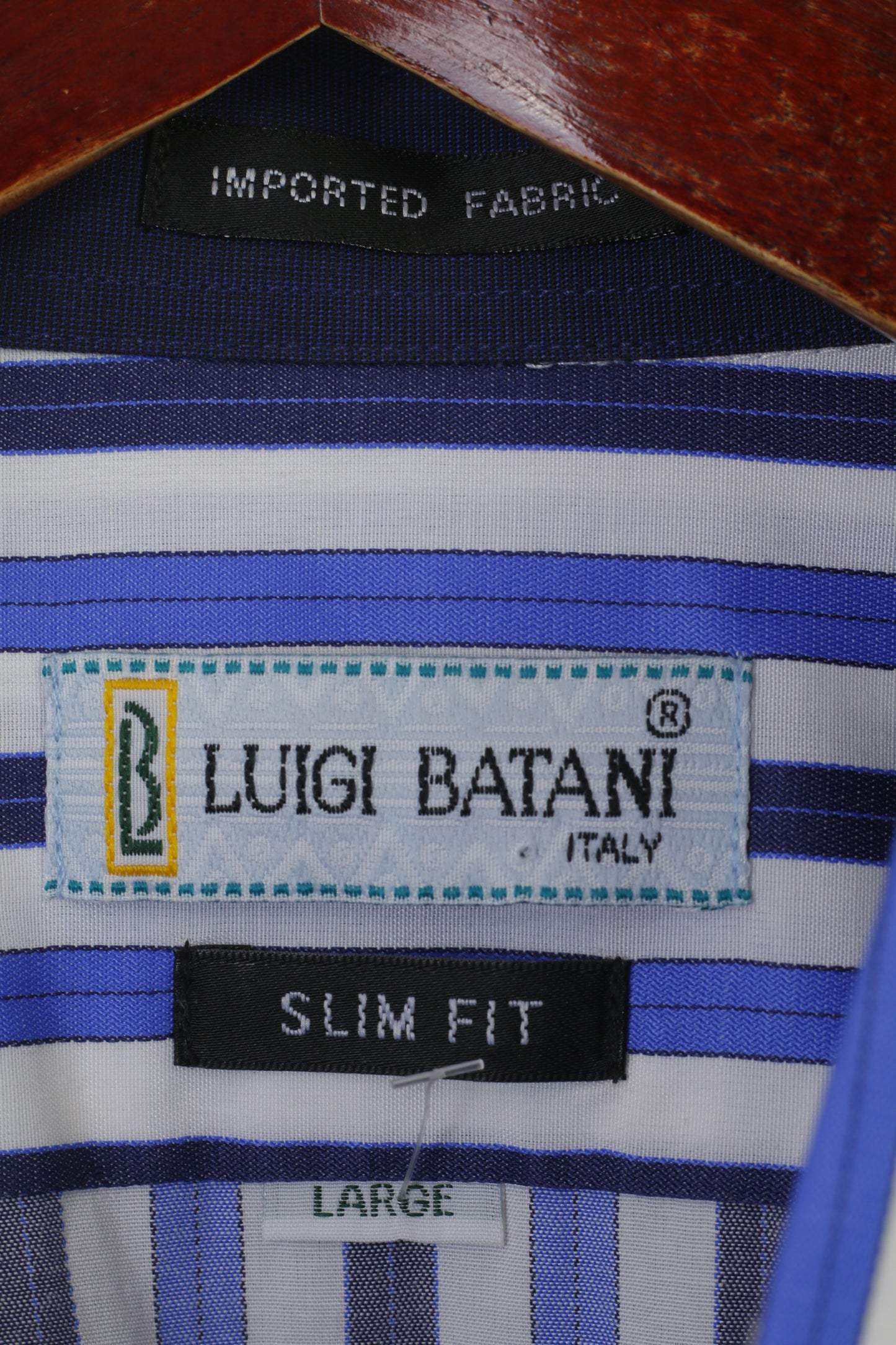 Luigi Batani Hommes L Chemise décontractée Bleu Rayé Slim Fit Italie Haut à manches longues