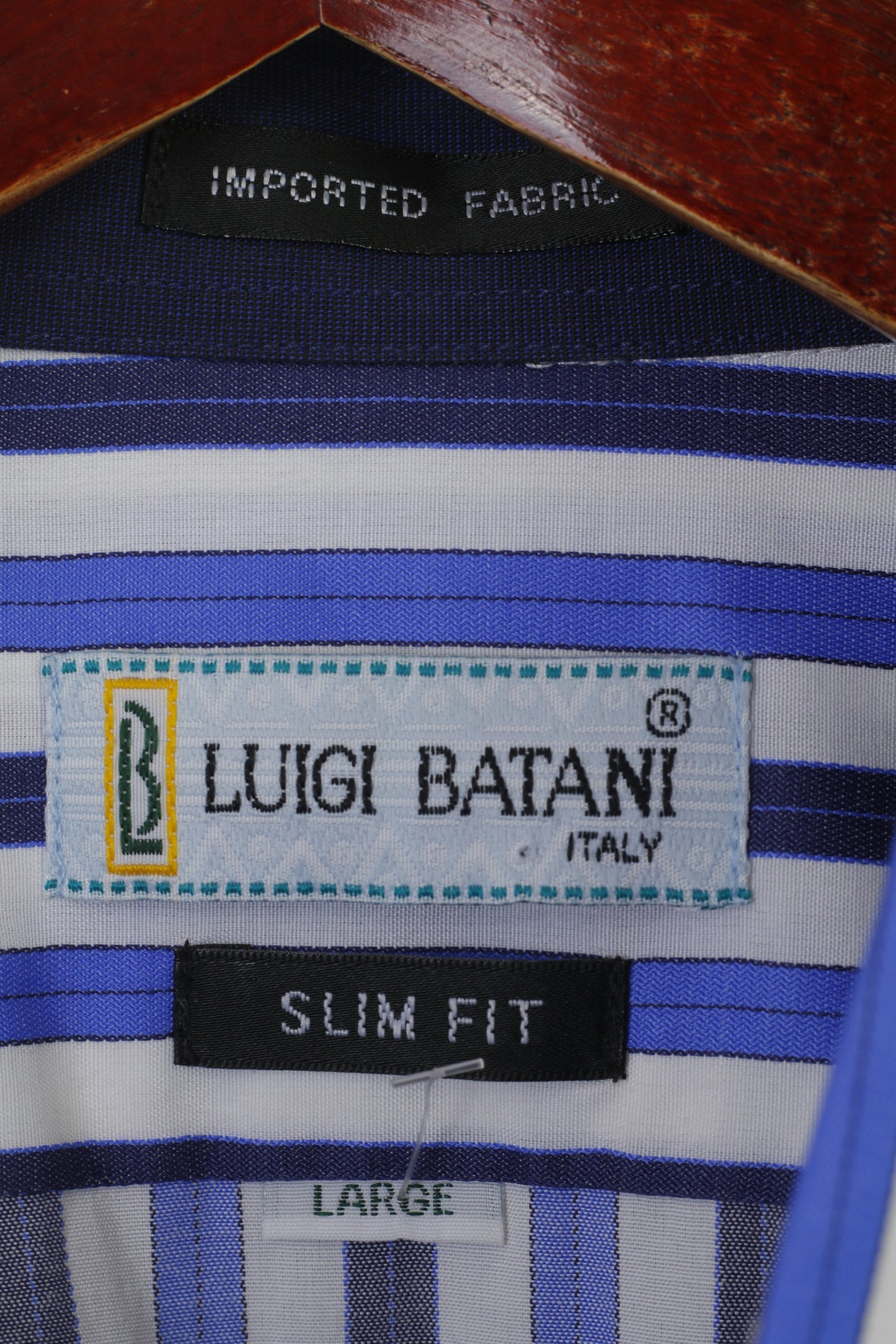 Luigi Batani Men L Casual Shirt Blue Striped Slim Fit Italy Long Sleeve Top