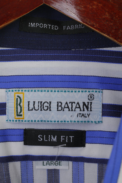 Luigi Batani Camicia Casual da Uomo L Blu a Righe Slim Fit Italia Manica Lunga