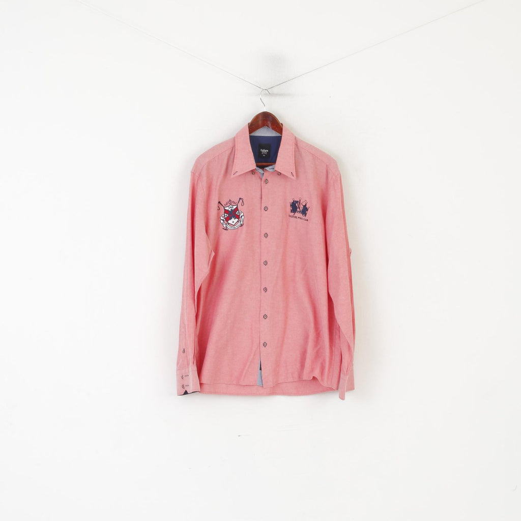 Culture der Trend Men 3XL Casual Shirt Pink Cotton Polo Club Long Sleeve Top
