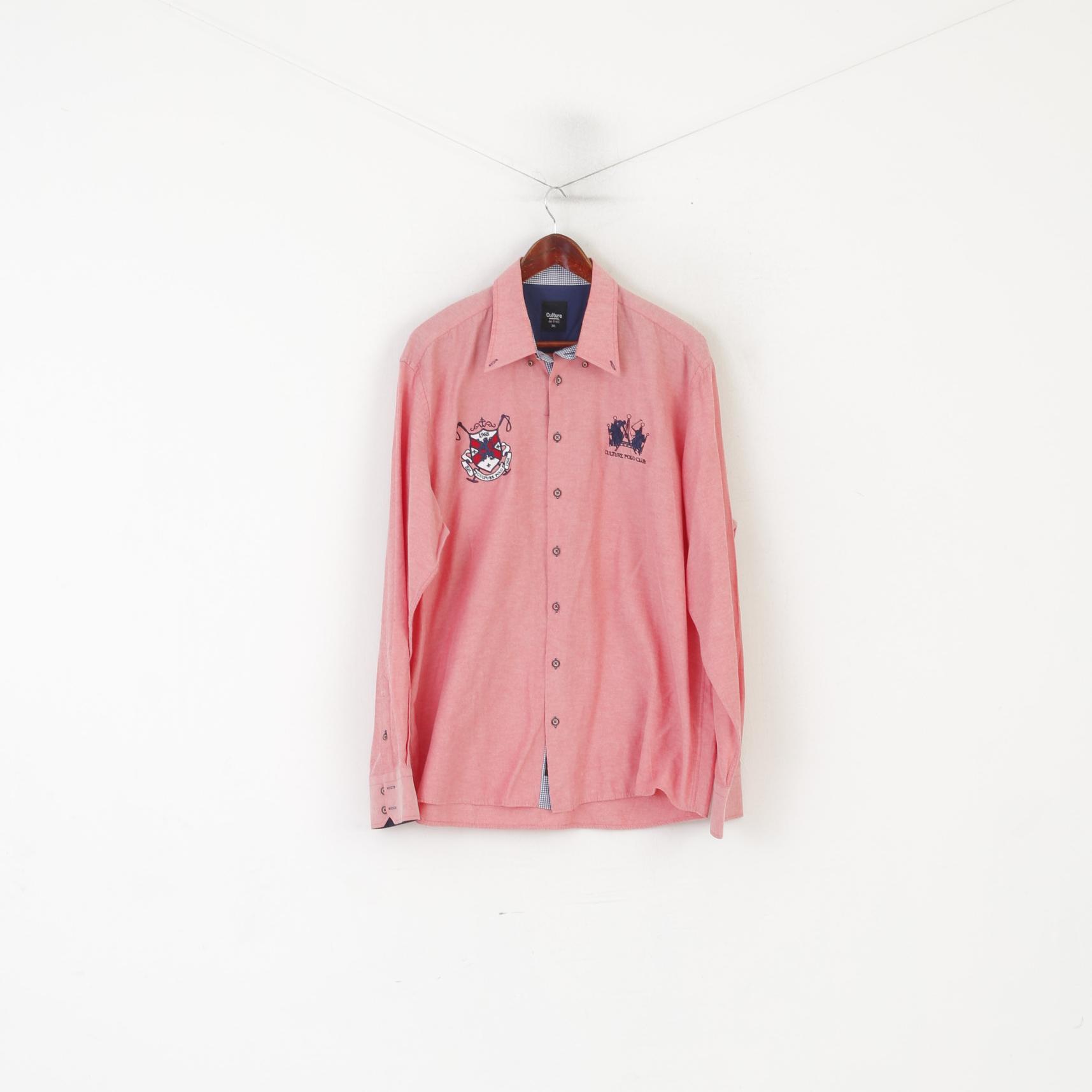 Culture der Trend Men 3XL Casual Shirt Pink Cotton Polo Club Long Sleeve Top