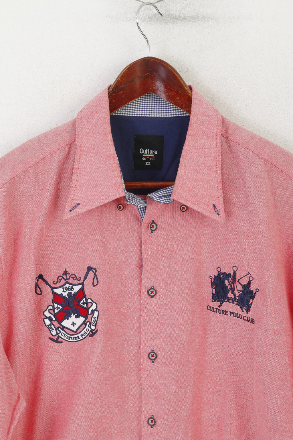 Culture der Trend Men 3XL Casual Shirt Pink Cotton Polo Club Long Sleeve Top