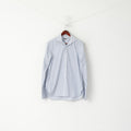 Jaeger London Men 15.5 M Casual Shirt Blue Striped Cotton Cuff Long Sleeve Top