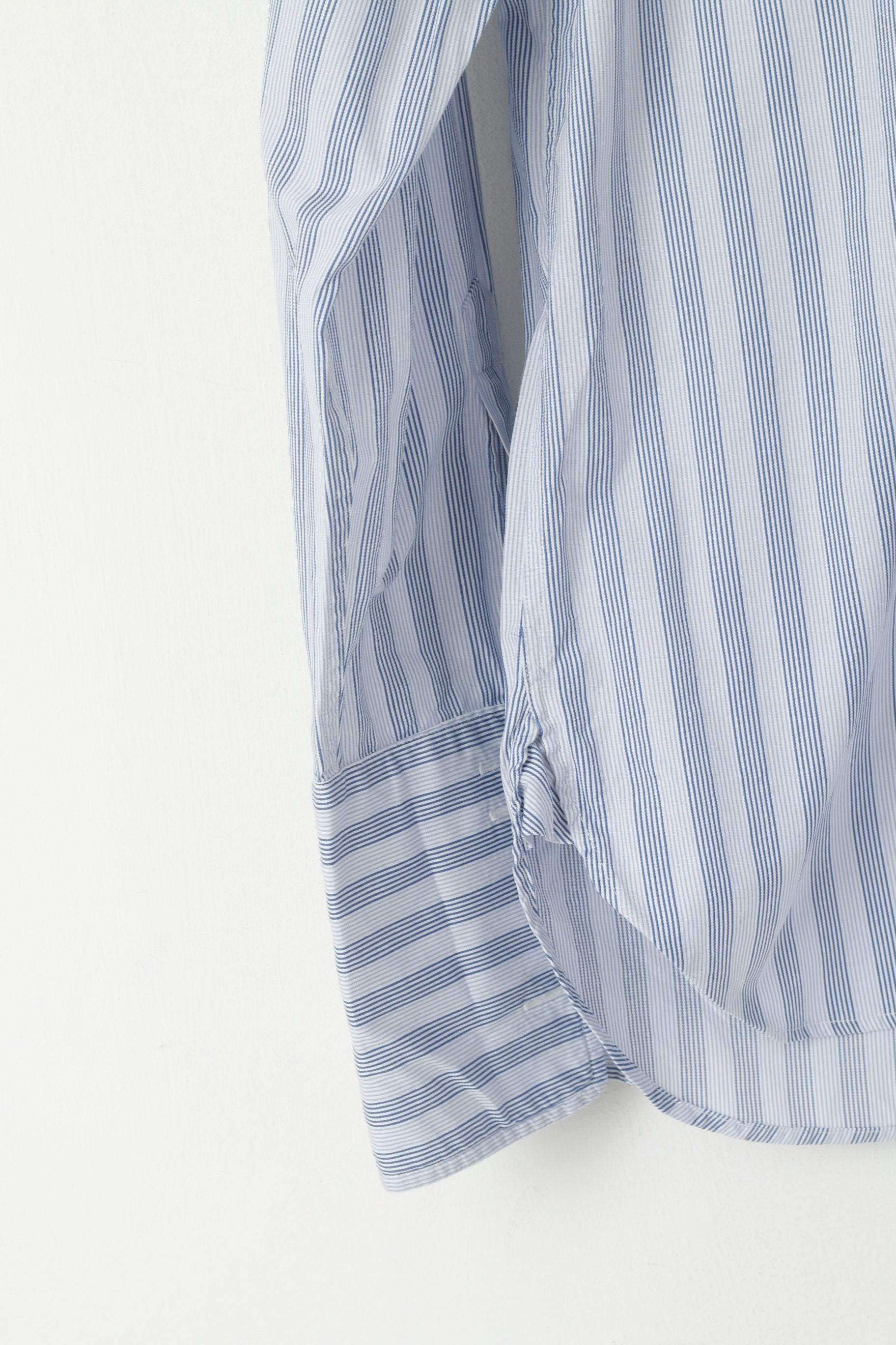 Jaeger London Men 15.5 M Casual Shirt Blue Striped Cotton Cuff Long Sleeve Top