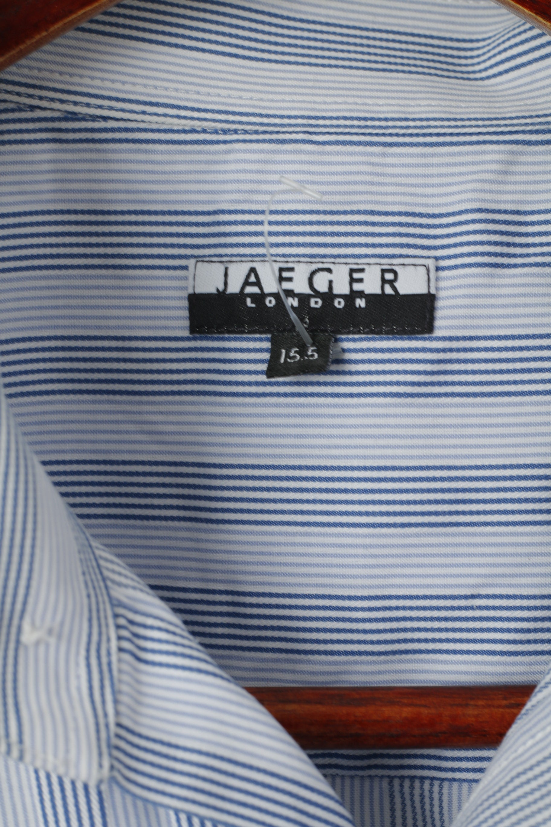 Jaeger London Men 15.5 M Casual Shirt Blue Striped Cotton Cuff Long Sleeve Top