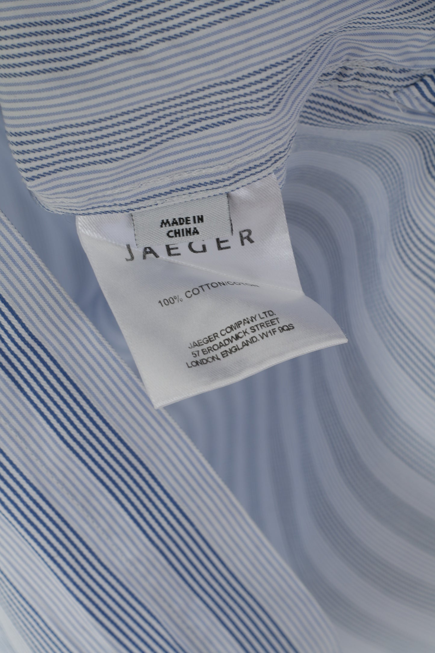 Jaeger London Men 15.5 M Casual Shirt Blue Striped Cotton Cuff Long Sleeve Top