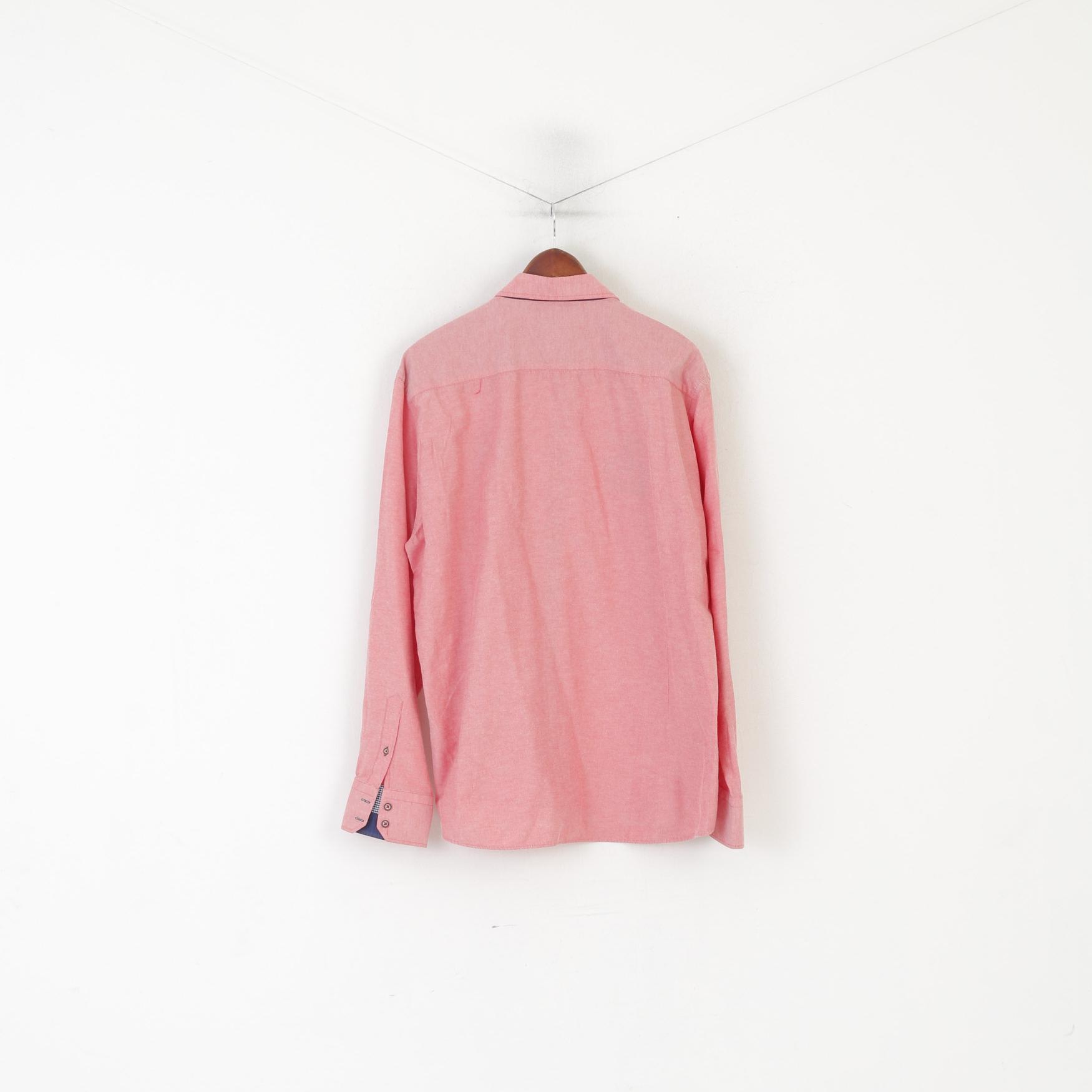 Culture der Trend Men 3XL Casual Shirt Pink Cotton Polo Club Long Sleeve Top