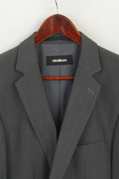 Strellson Hommes 98 40 Blazer Gris Laine Premium Line Veste Simple Boutonnage