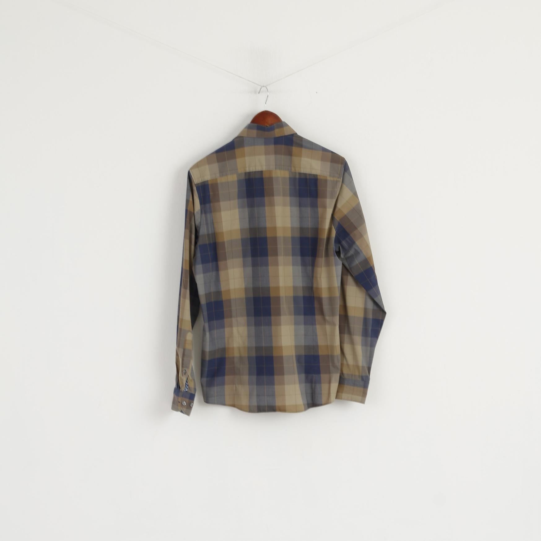 Olymp Level Five Men 16" 41 L  Casual Shirt Brown Check Body Fit Long Sleeve Top