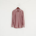 Pierre Cardin Men 42 L Casual Shirt Maroon Cotton Striped Long Sleeve Top