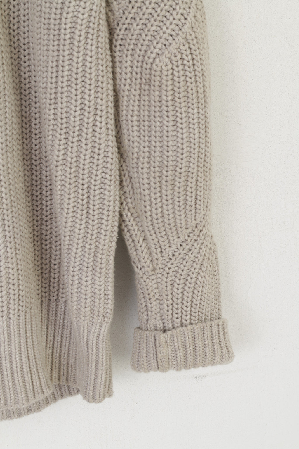 All Saints Men L Jumper Pull décontracté en tricot de coton gris à col rond