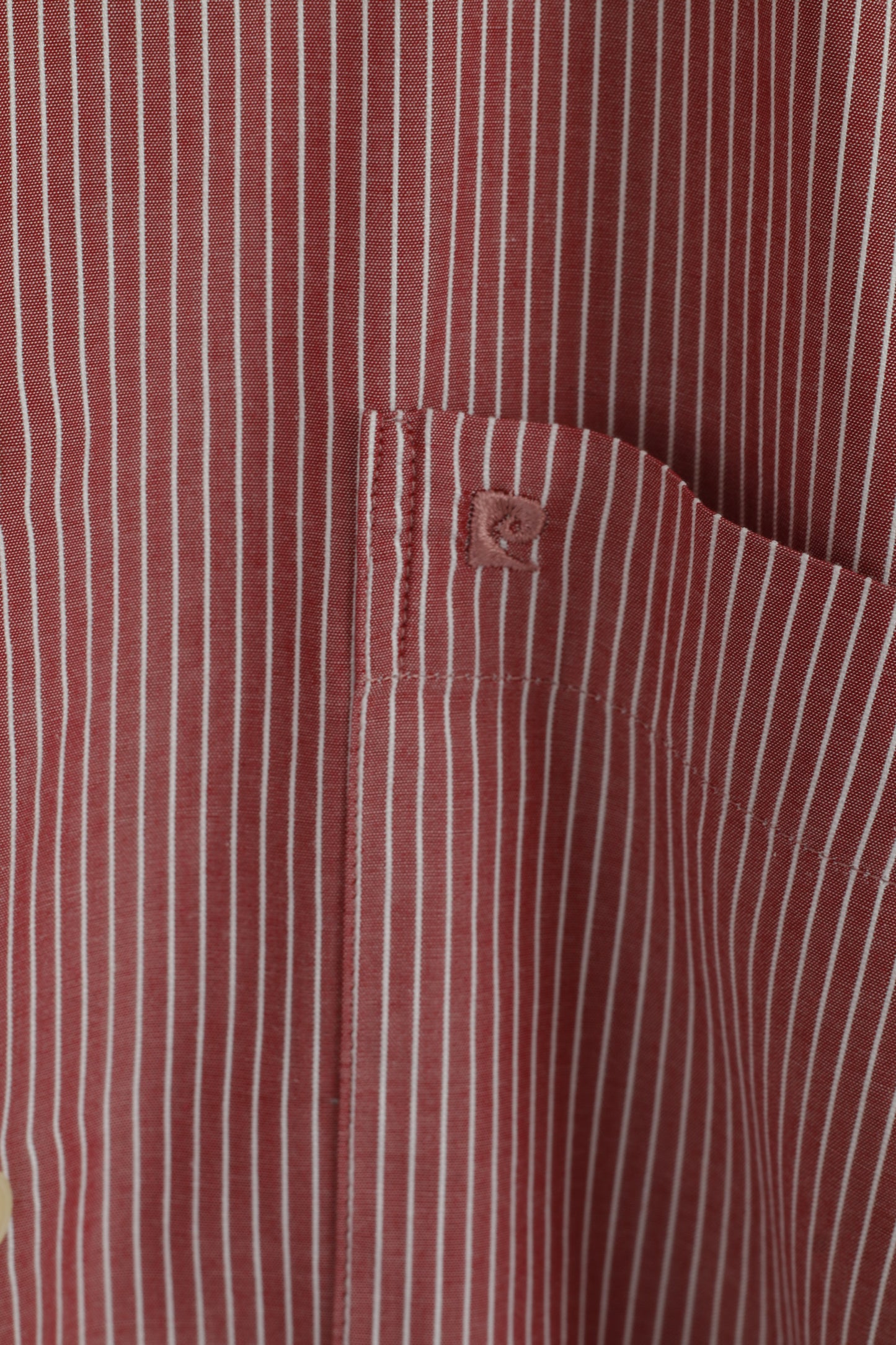 Pierre Cardin Men 42 L Casual Shirt Maroon Cotton Striped Long Sleeve Top