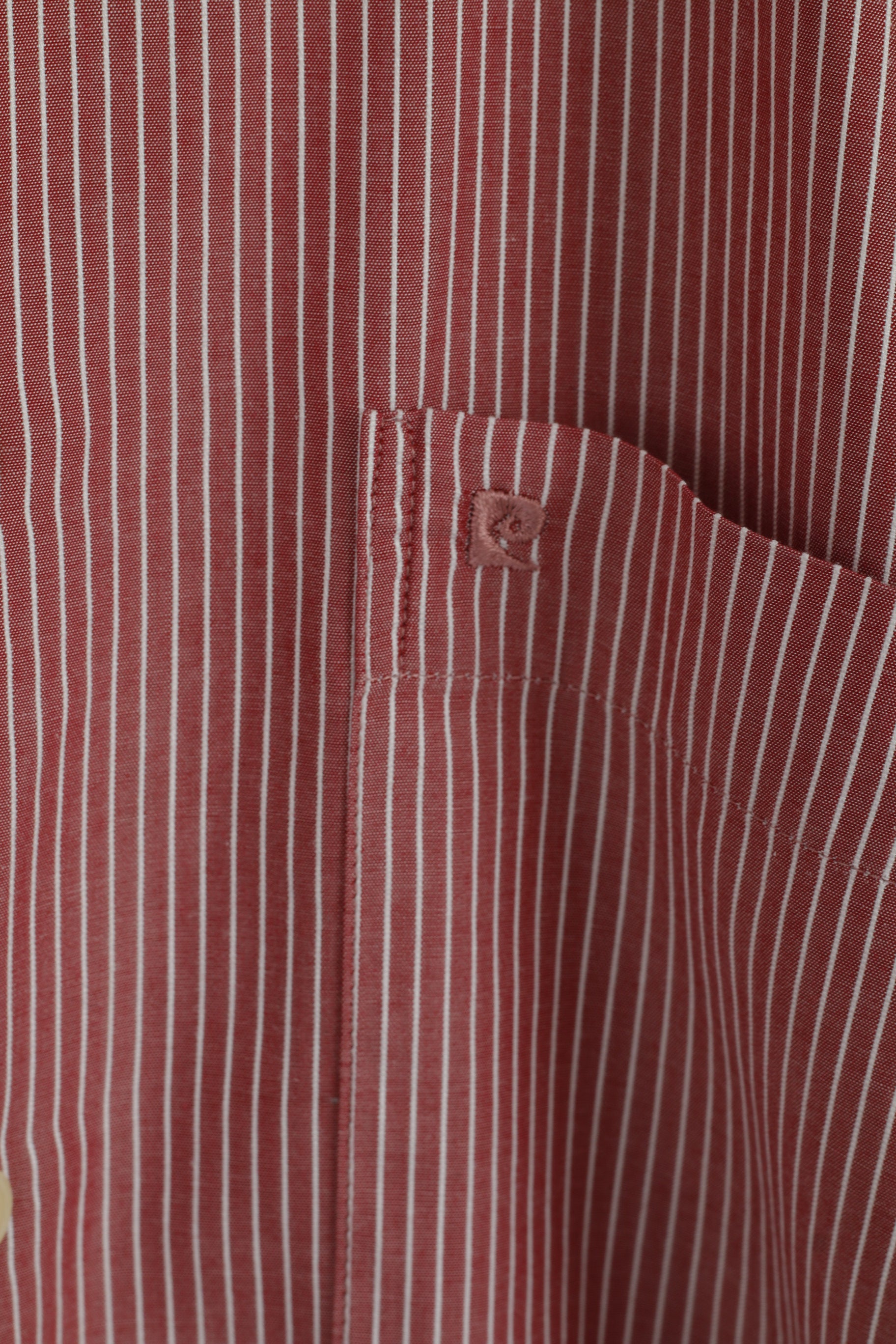 Pierre Cardin Men 42 L Casual Shirt Maroon Cotton Striped Long Sleeve Top