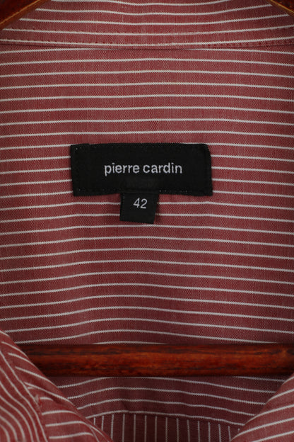 Pierre Cardin Camicia casual da uomo 42 L Top a maniche lunghe in cotone a righe marrone