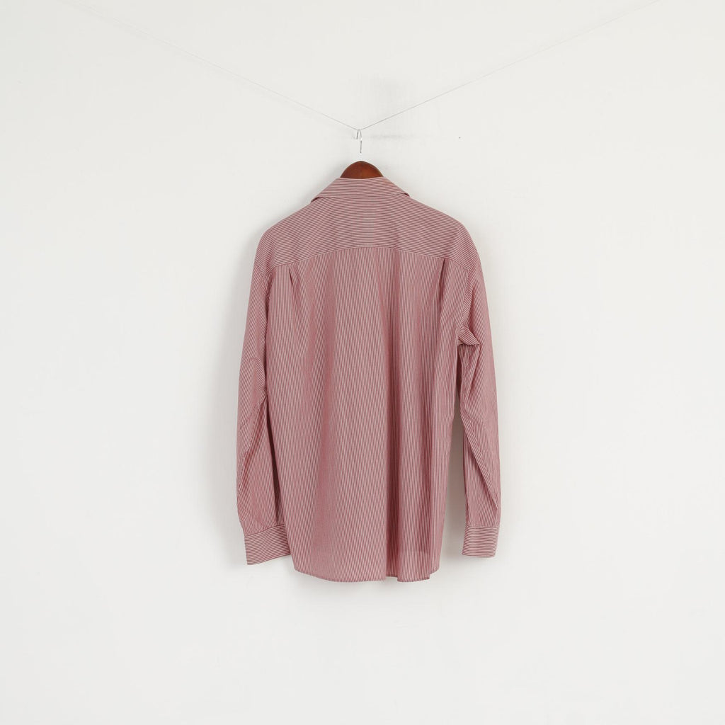 Pierre Cardin Hommes 42 L Chemise Décontractée Marron Coton Rayé Haut À Manches Longues