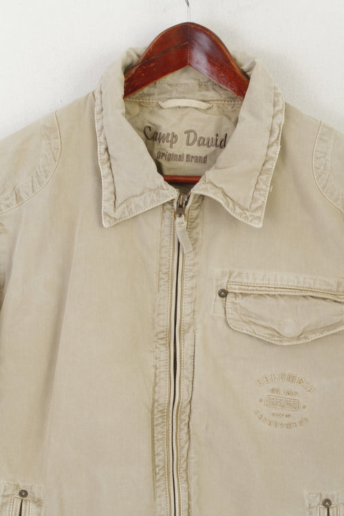 Camp David Hommes M Veste Beige Coton Denim Vintage Fermeture Éclair Complète Classique Haut