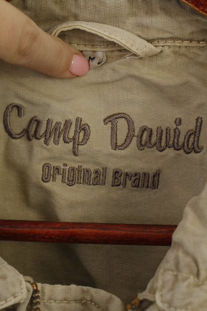 Camp David Men M Jacket Beige Cotton Denim Vintage Full Zipper Classic Top