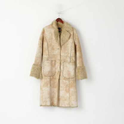 Cappotto da donna 40 M Amisu Beige Boho con bottoni lunghi e inserti in pelliccia sintetica con tasca superiore