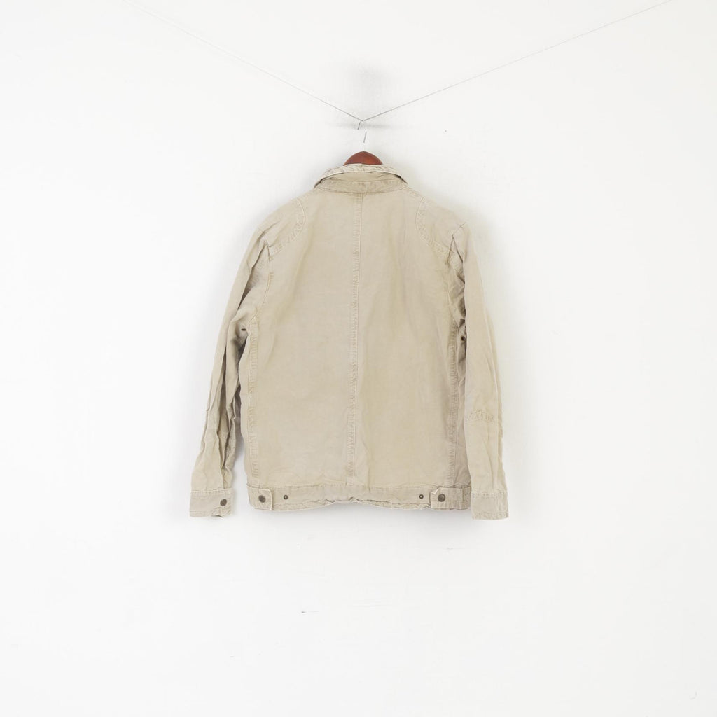 Camp David Men M Jacket Beige Cotton Denim Vintage Full Zipper Classic Top
