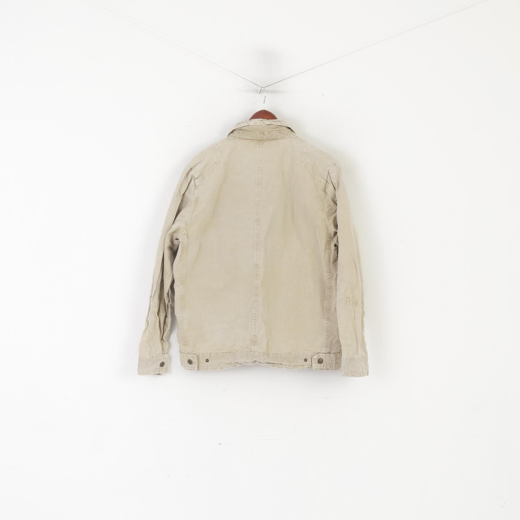 Camp David Men M Jacket Beige Cotton Denim Vintage Full Zipper Classic Top