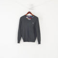 Polo by Ralph Lauren Men S Jumper Gray Wool V Neck Patches Vintage Sweater